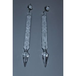 2 Cut Crystal Spear Point Prism Hanging Mantle Lustre Candle Holder 9” Vintage